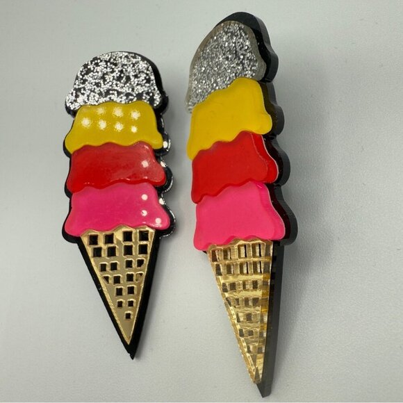 Colorful Ice Cream Cone Earrings - Pierced - Picture 7 of 7